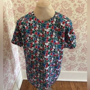 80s Floral Patterned Notations Blouse
